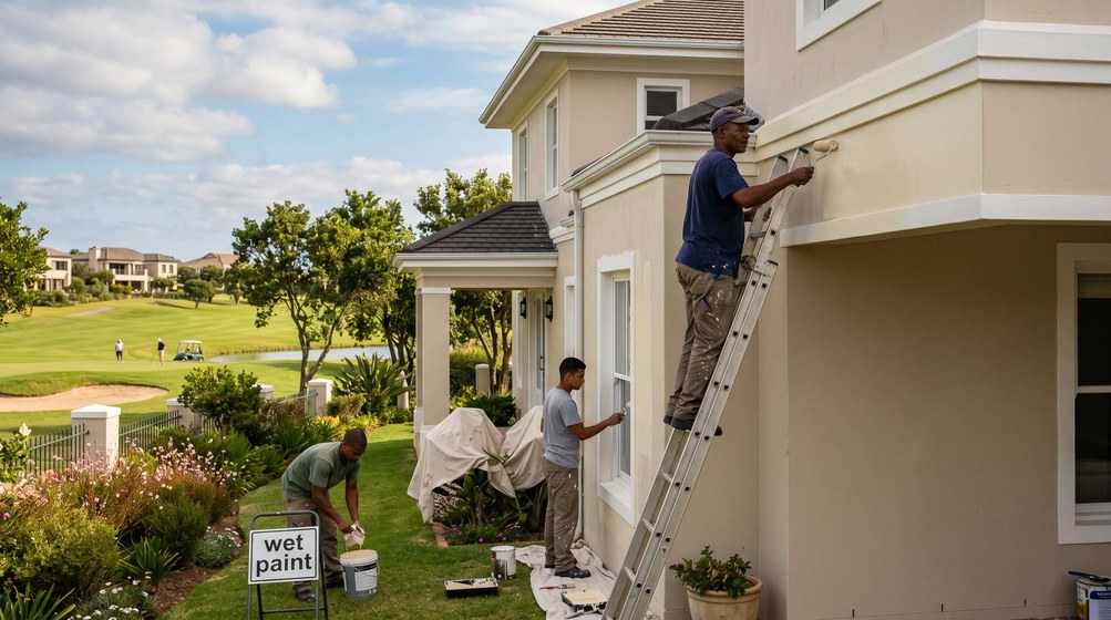 Professional estate painters painting a luxury golf estate home in Wynberg
