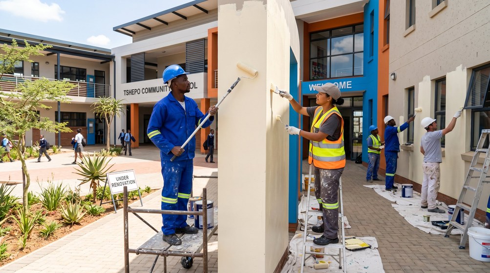 Professional school painting team painting a community school in Wynberg